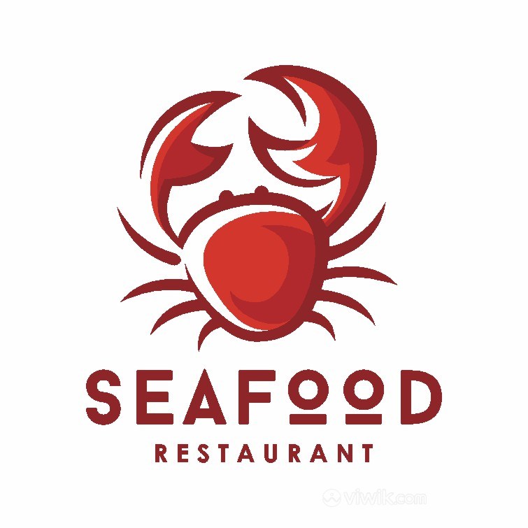 红色螃蟹图标海鲜店logo