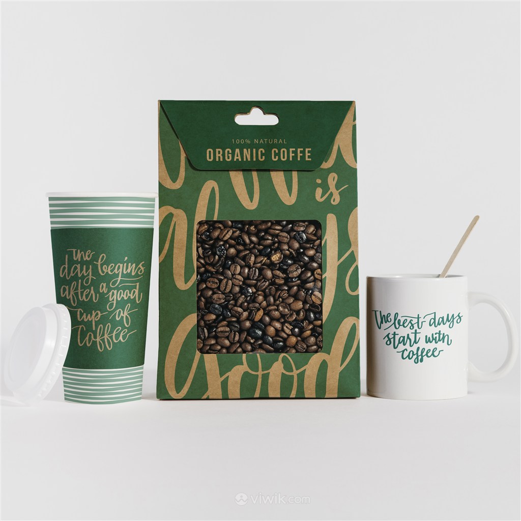 咖啡豆包装袋一次性咖啡杯马克杯贴图样机