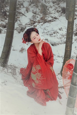 坐在雪里的絕世容顏古裝美女圖片