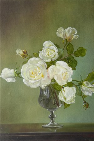 白玫瑰花卉油画高清大图
