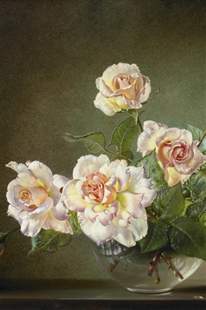 粉玫瑰写意花卉油画作品图片