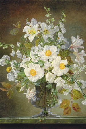 白色写意花卉油画作品图片