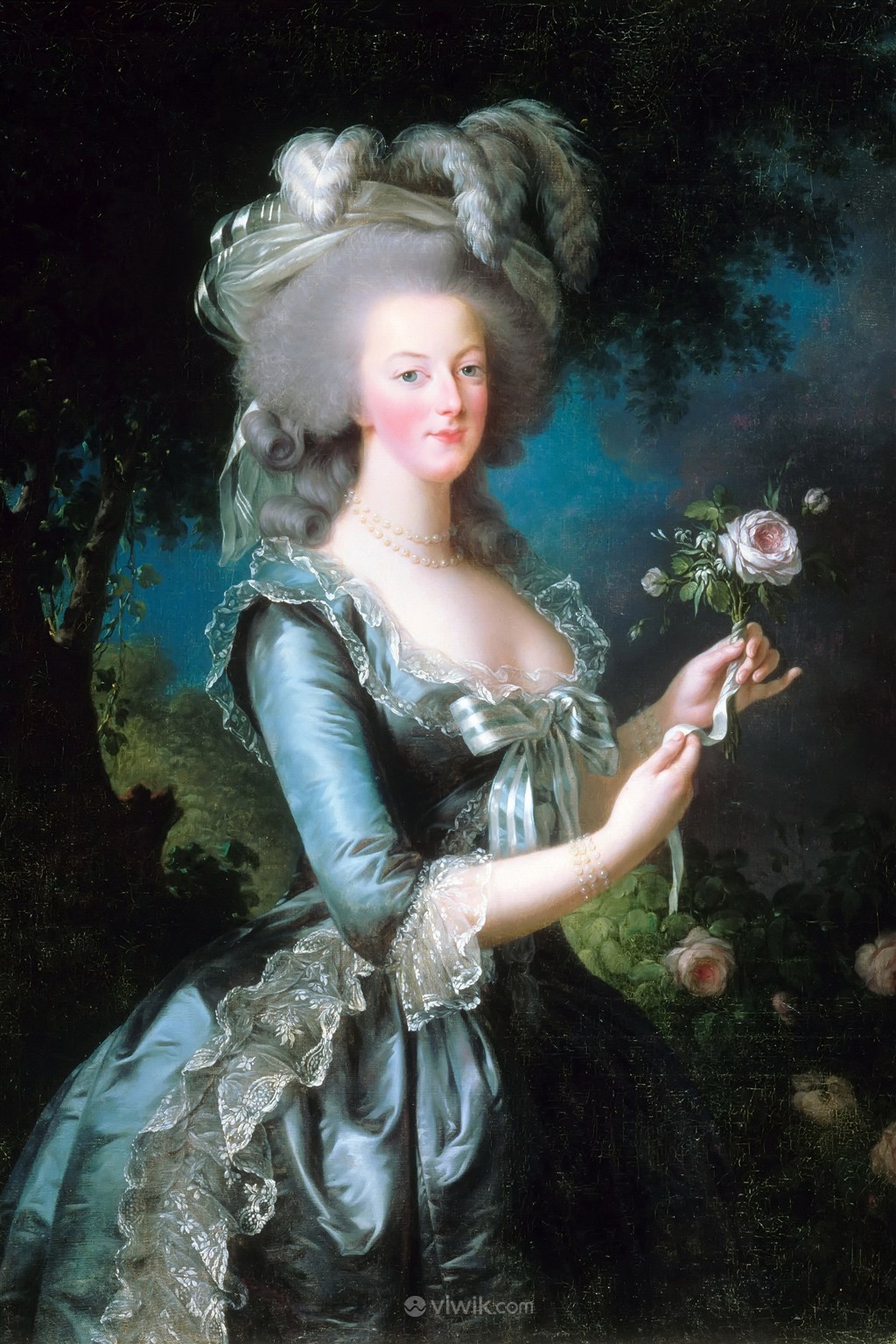 拿着玫瑰花的贵妇欧洲宫廷人物油画图片