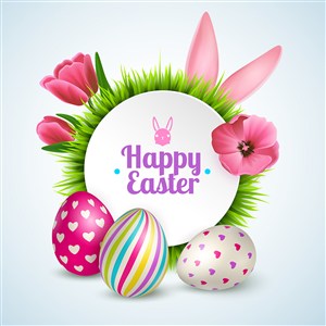 精美彩蛋花朵兔子复活节节日海报素材模板