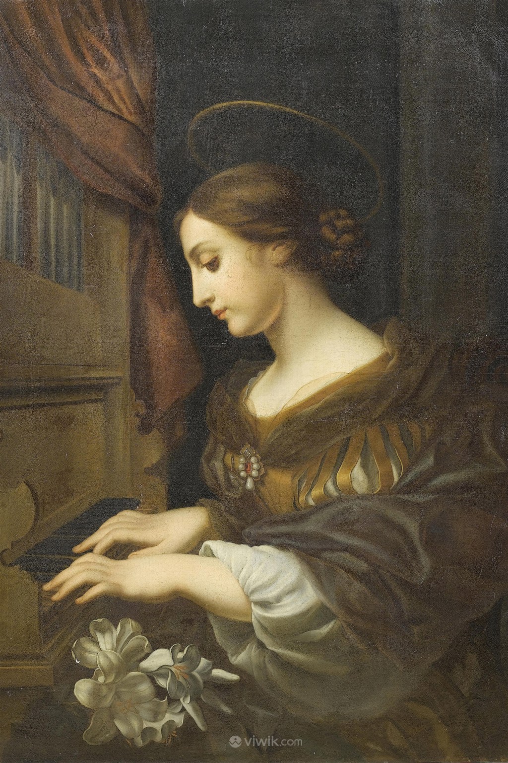 弹钢琴的优雅女人超高清人物油画作品图片