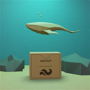 鲸鱼模型牛皮纸盒贴图样机