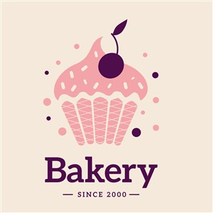 樱桃蛋糕图标甜品店矢量logo设计素材