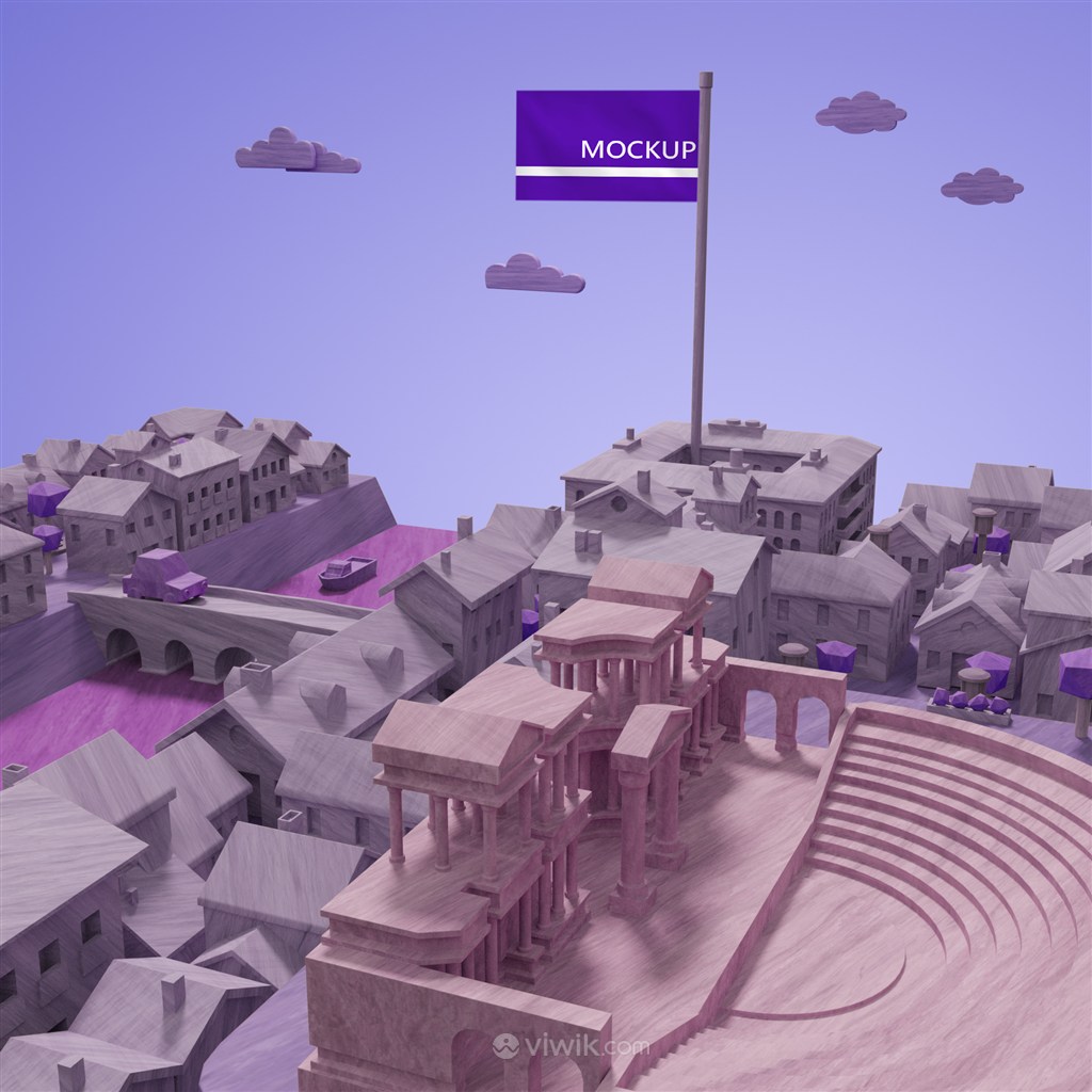紫色调城市建筑模型