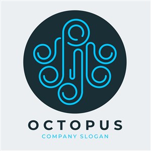 线性章鱼图标餐饮矢量logo