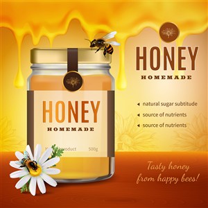 可口蜂蜜美食廣告促銷海報矢量模板