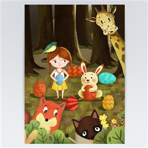 卡通复活节森林动物乐园节日海报设计素材