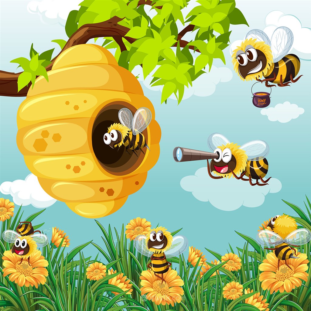 可爱蜜蜂筑巢矢量插画素材