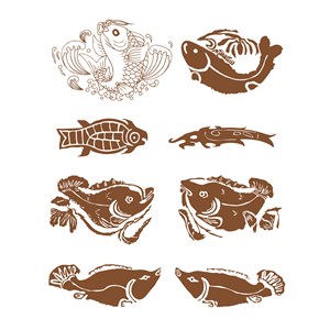 8种形态的中国风古典鱼纹样矢量素材