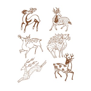 6种形态的鹿传统中国风吉祥纹样矢量素材