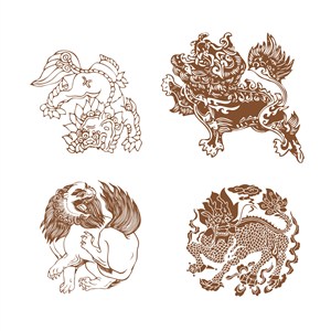 传统中国风神兽麒麟纹样矢量素材