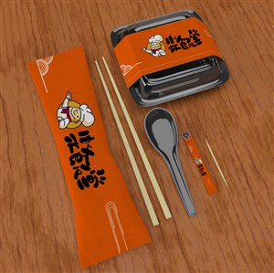 打包盒筷子牙签一次性餐具包装贴图样机