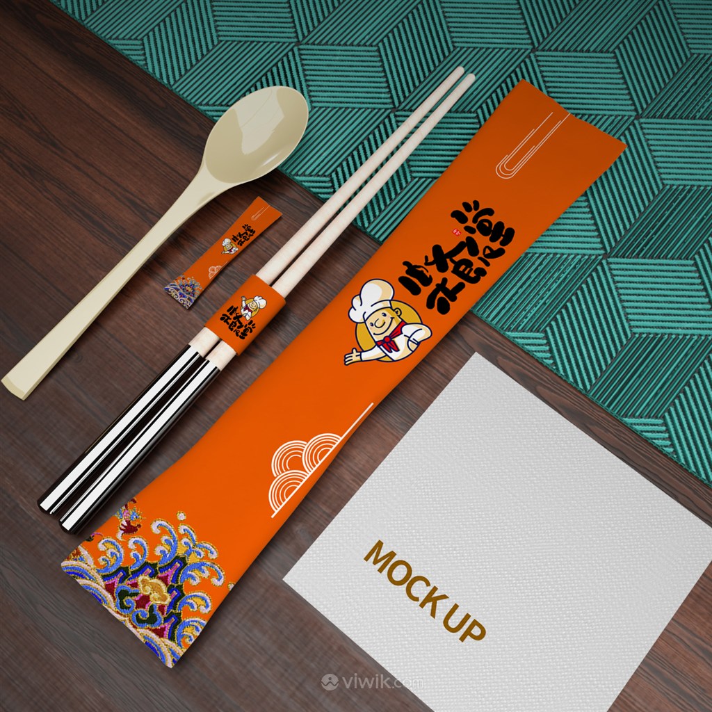 餐巾纸筷子牙签勺子一次性餐具包装贴图样机