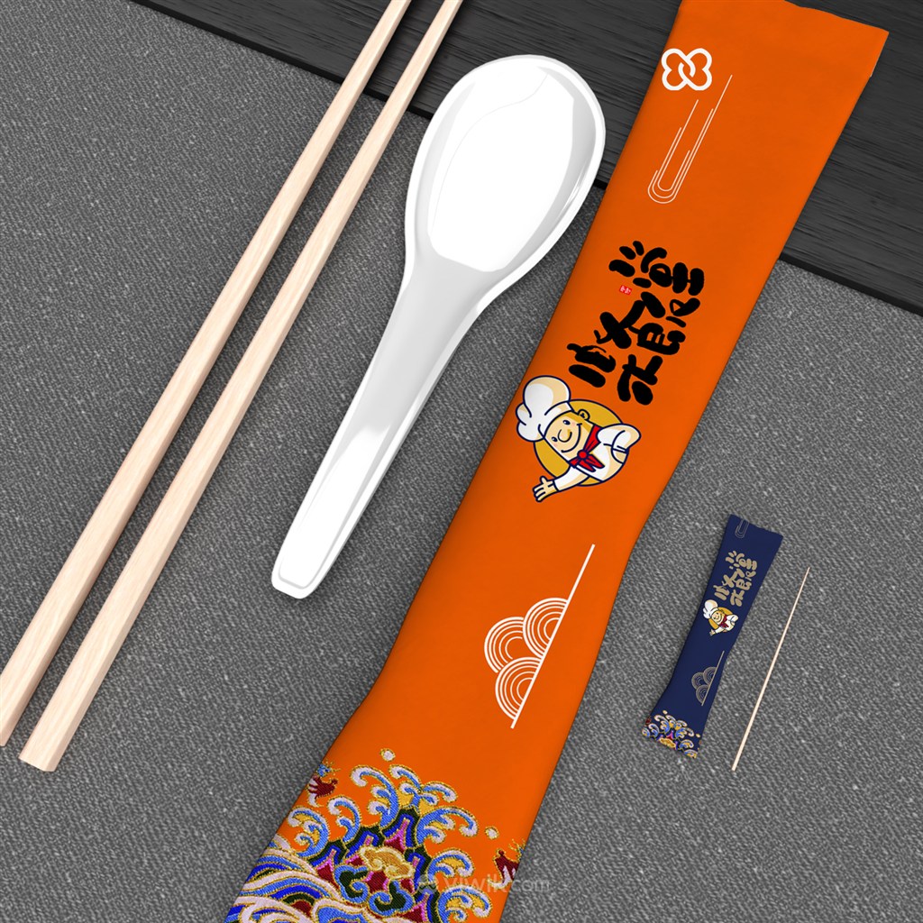 一次性餐具橙色筷子蓝色牙签包装贴图样机