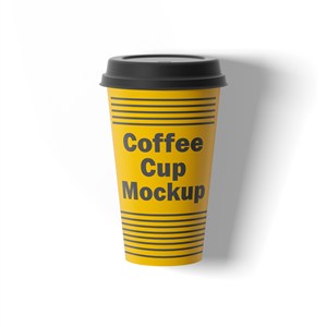 黄色带盖一次性咖啡杯贴图样机