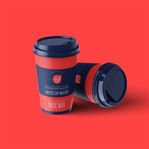 红色背景两个一次性咖啡杯贴图样机