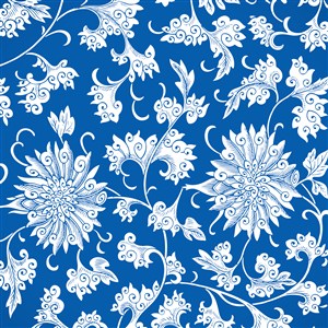 中式傳統藍底白花花紋矢量素材