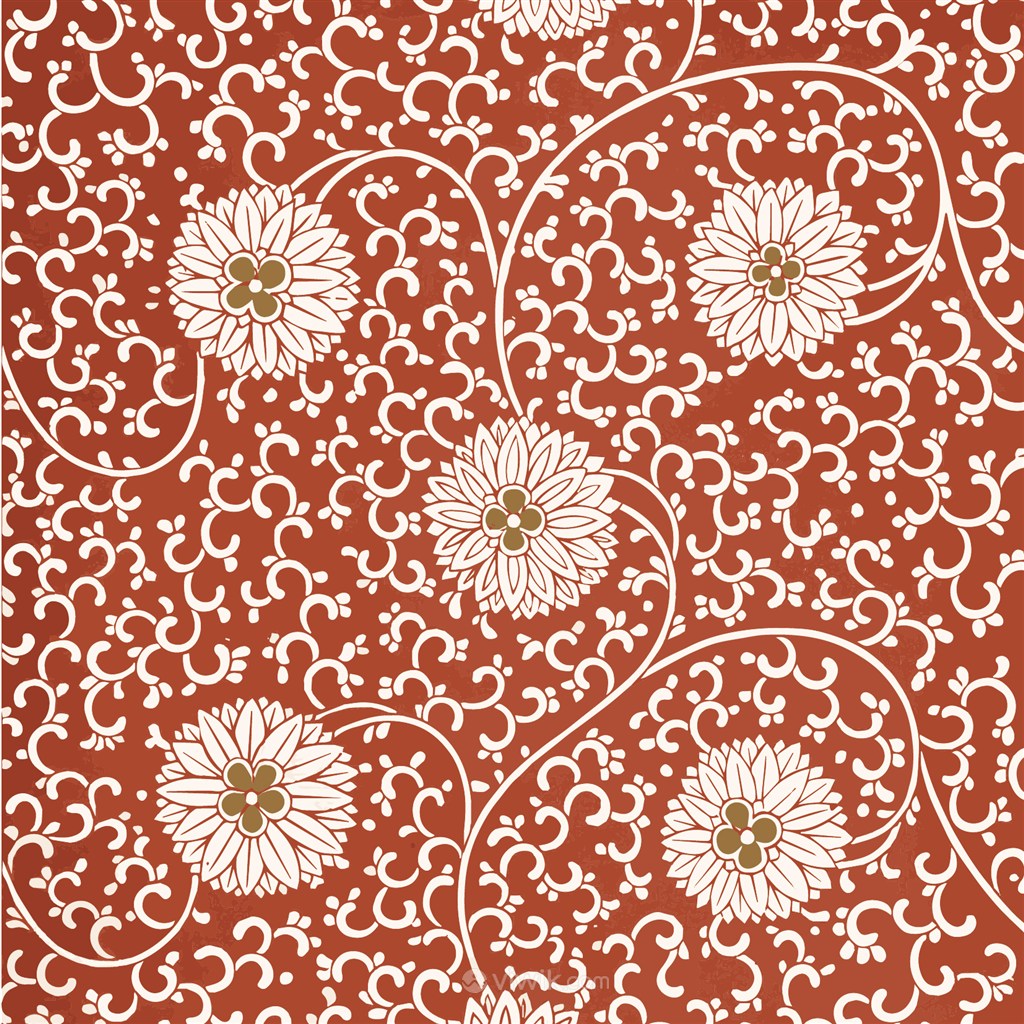 中式传统红底白花矢量花纹素材