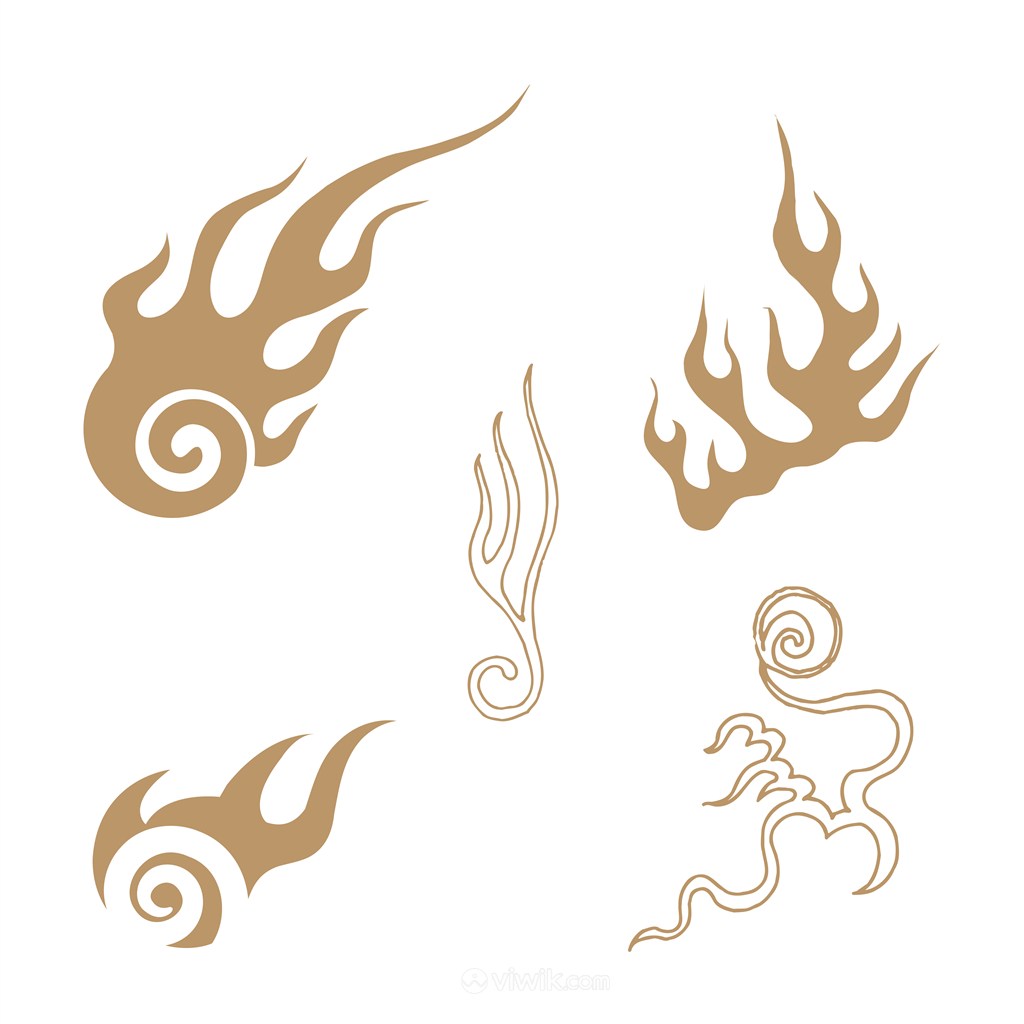 5种抽象火焰图案火纹矢量素材