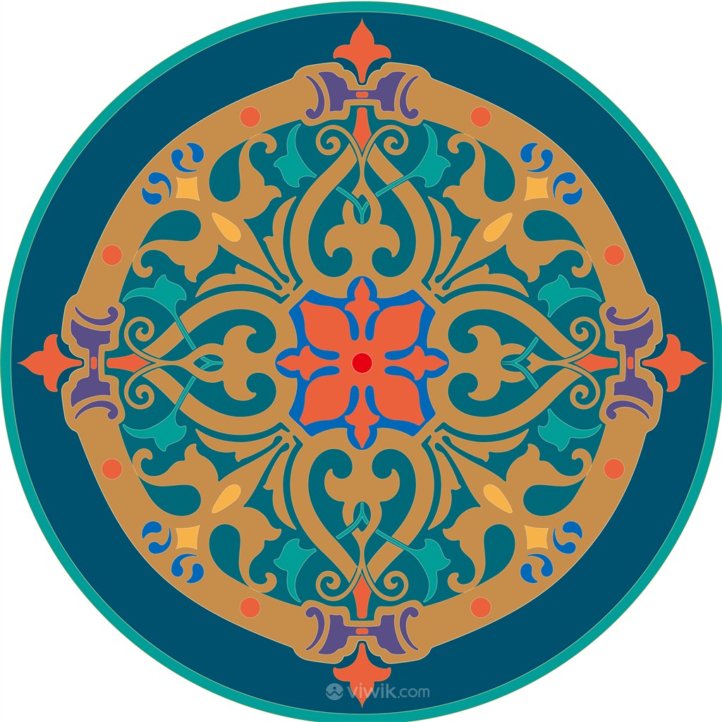红黄蓝三色中世纪阿拉伯矢量花纹素材