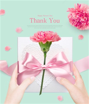 粉色蝴蝶结礼盒康乃馨母亲节海报模板