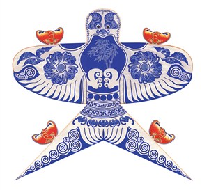 蓝色青花瓷风格蝙蝠燕子风筝纸鸢民俗节日图片