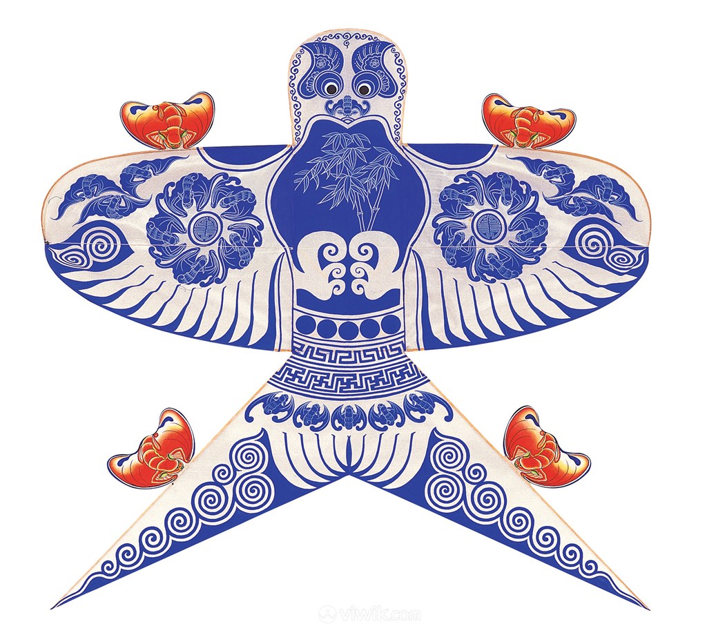 蓝色青花瓷风格蝙蝠燕子风筝纸鸢民俗节日图片
