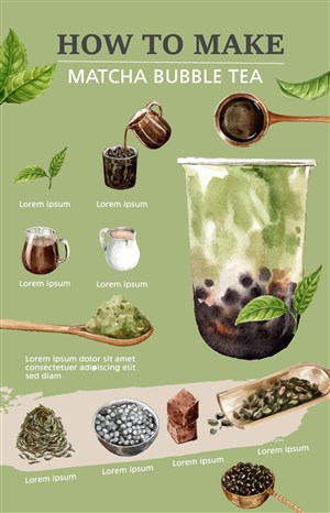 豆沙绿珍珠奶茶店菜单设计模板