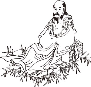 坐在草地上的僧人手绘线描108罗汉矢量PNG绘画图片
