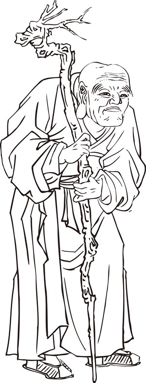 龙形拐杖老人和尚手绘线描108罗汉矢量PNG绘画图片