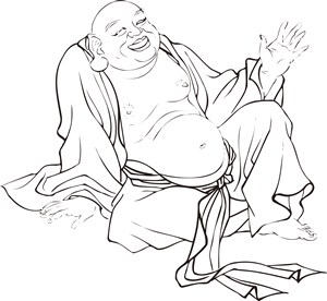 大肚腩开怀大笑的僧人手绘线描108罗汉矢量PNG绘画图片
