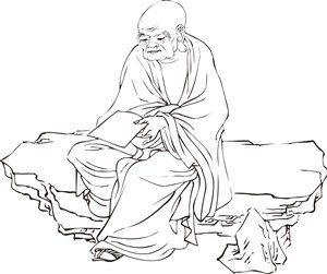 看书的僧人手绘线描108罗汉矢量PNG绘画图片