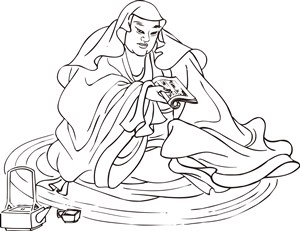 看诗经书文的僧人手绘线描108罗汉矢量PNG绘画图片