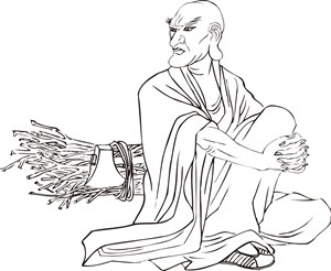 砍柴的僧人手绘线描108罗汉矢量绘画图片