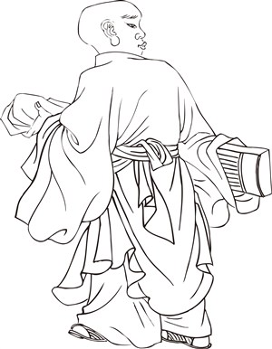 古筝僧人手绘线描108罗汉矢量绘画图片