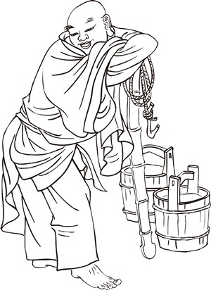 提水干活的僧人罗汉线描矢量PNG绘画图片