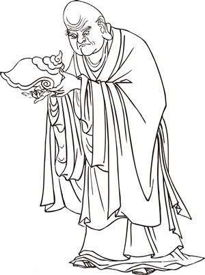 祥云贝壳的僧人罗汉线描矢量PNG绘画图片