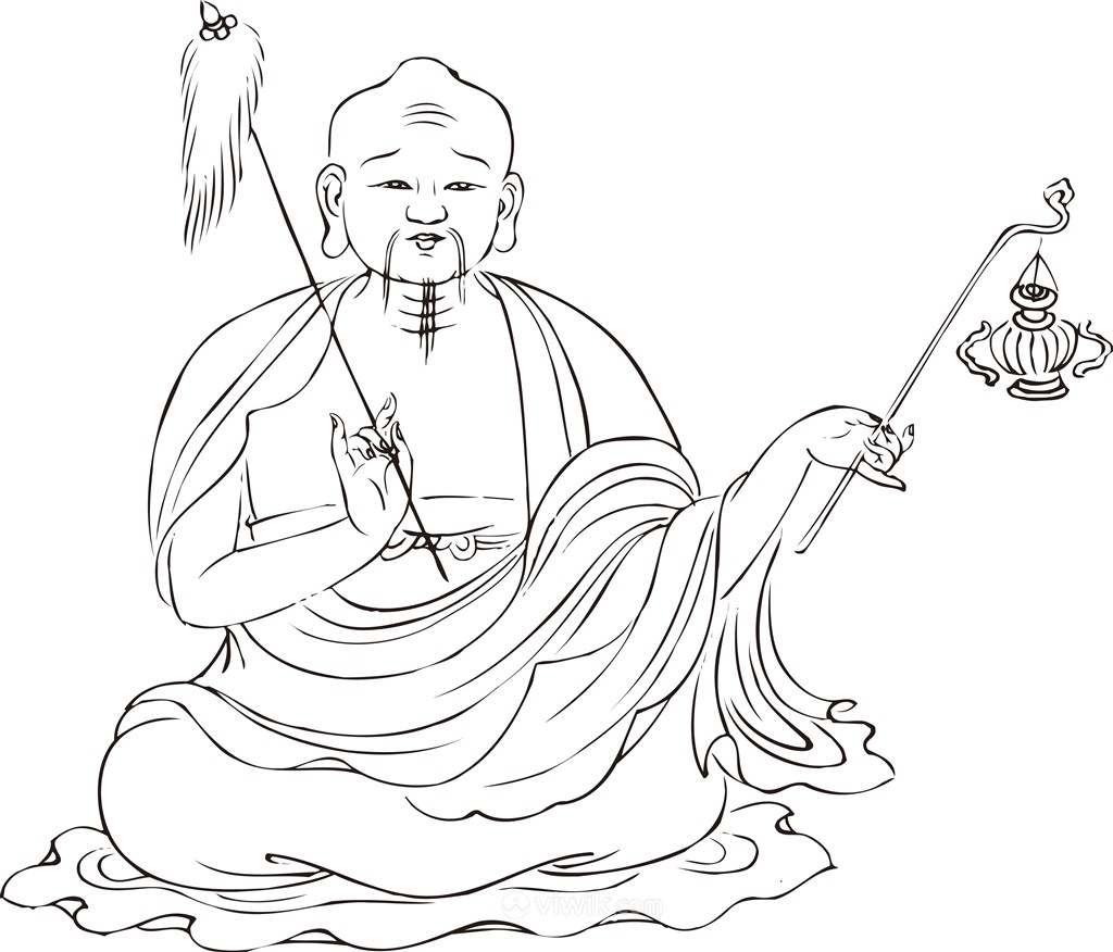 两手拿着物品的僧人罗汉线描矢量PNG绘画图片