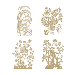 麦穗4种中国风花草植物纹样矢量素材