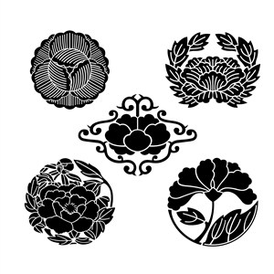 5种花卉素材日式和风矢量素材