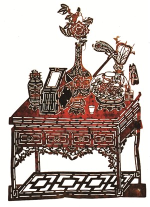 花瓶木桌皮影戏中国风图片