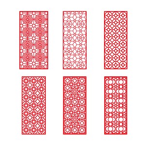 6款红色喜庆中式古典门窗矢量素材