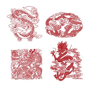 矢量中國風龍紋吉祥圖案剪紙素材