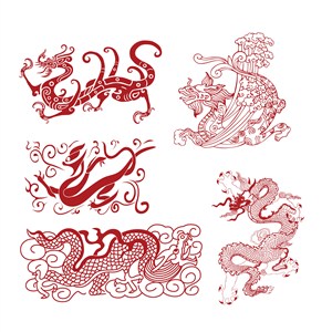 5种古典中式龙纹吉祥图案剪纸素材