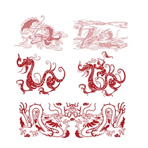 双龙戏珠中国风龙纹吉祥图案剪纸矢量素材