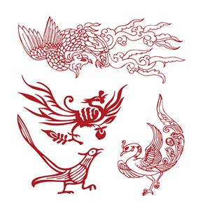 凤凰纹样4种中国风吉祥鸟矢量素材